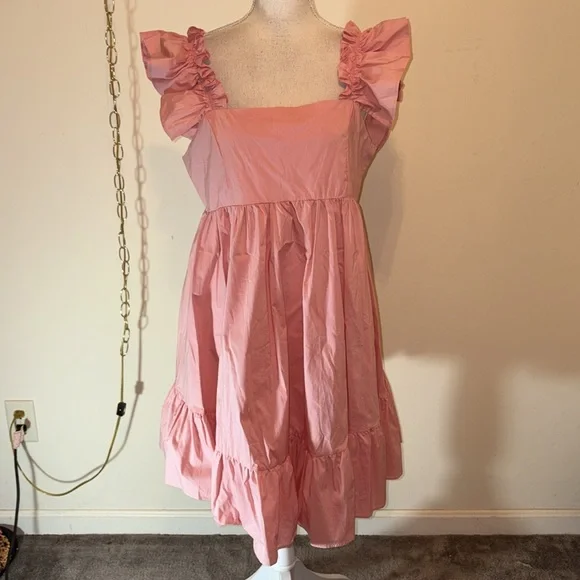 Club L London pink ruffle sleeve babydoll maternity mini dress - Picture 4 of 9